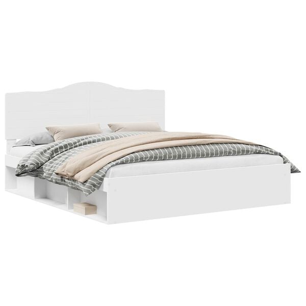 vidaXL Bed Frame with Headboard White 200 x 200 cm Solid Pine Wood