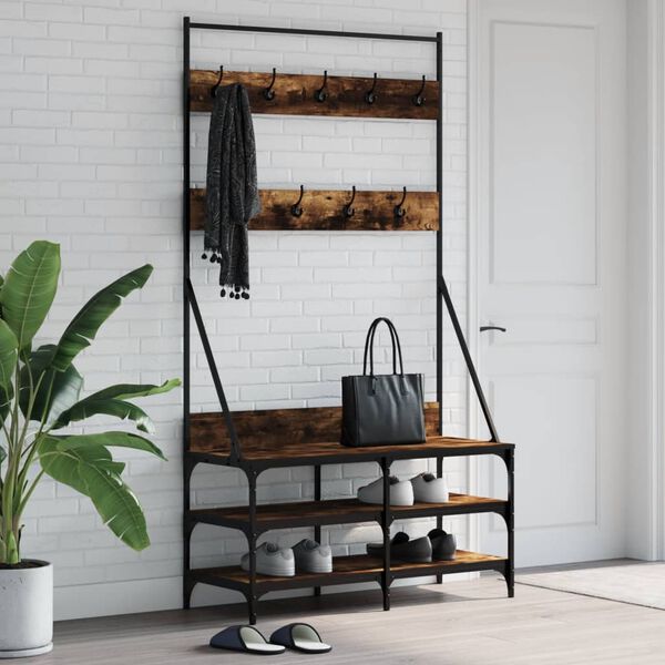 vidaXL Clothes Rack with Shoe Storage Smoked Oak 100x40x184 cm