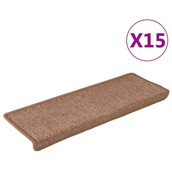 vidaXL Stair Mats 15 pcs 65x21x4 cm Brown Rectangular Edge