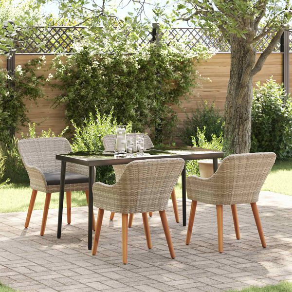 vidaXL Dining Set Light grey Poly rattan