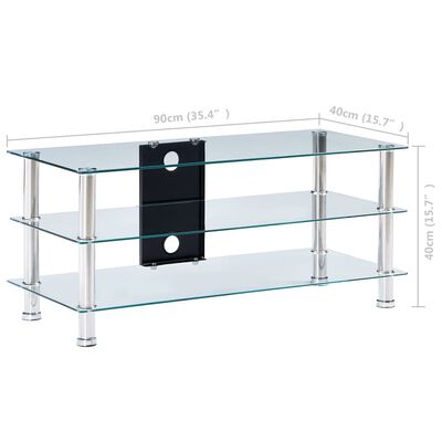 vidaXL TV Stand Transparent 90x40x40 cm Tempered Glass