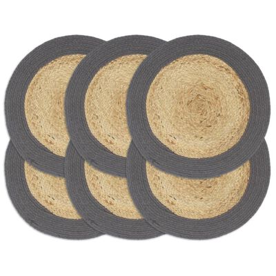 vidaXL Placemats 6 pcs Natural and Anthracite 38 cm Jute and Cotton