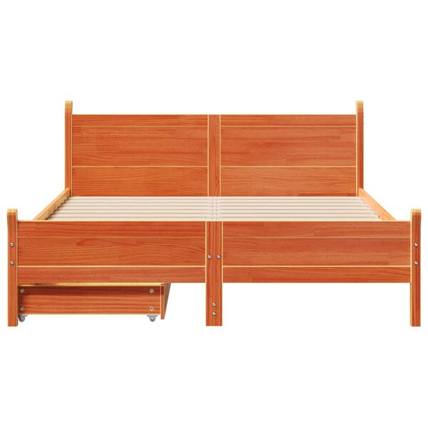 vidaXL Bed Frame without Mattress Wax Brown 140x190 cm Solid Wood Pine