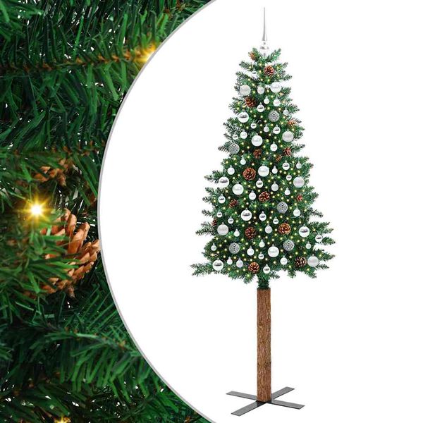 vidaXL Slim Christmas Tree Green 210 cm PVC and Solid Pine wood