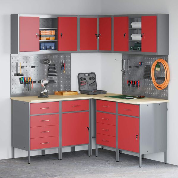 vidaXL Tool Cabinet Set with Shelf 6 pcs Red Powder-Coated Steel