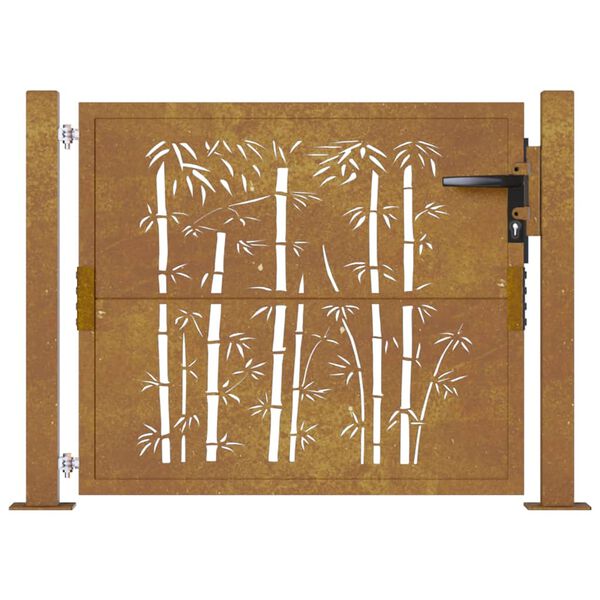 vidaXL Garden Gate 100x100 cm Corten Steel Bamboo Design