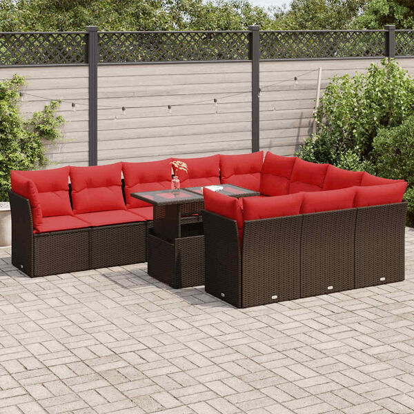 vidaXL 11 Piece Garden Sofa Set with Cushions Brown Poly Rattan Acacia