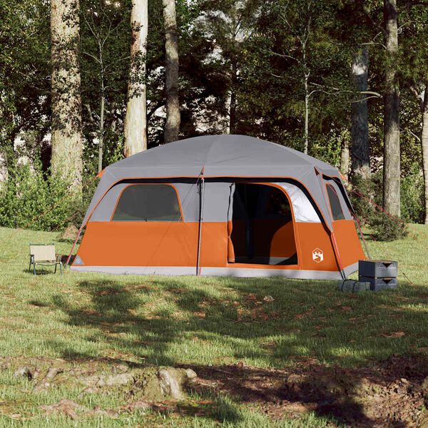vidaXL Family Tent Cabin 8-Person Grey and Orange Waterproof