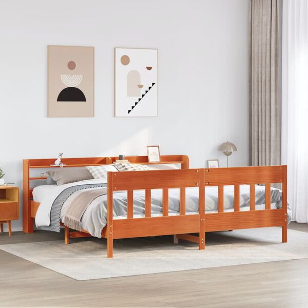 vidaXL Bed Frame without Mattress Wax Brown 180x200 cm Super King Solid Wood Pine