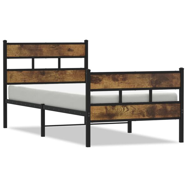 vidaXL Metal Bed Frame without Mattress Smoked Oak 100x190 cm