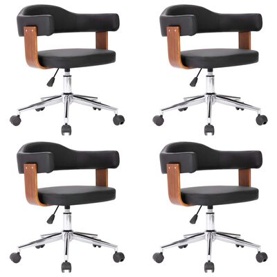 vidaXL Swivel Dining Chairs 4 pcs Black Bent Wood and Faux Leather