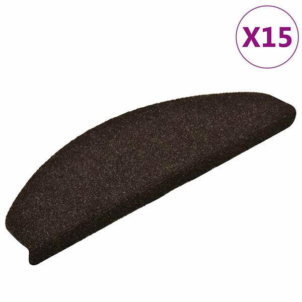 vidaXL Stair Mats Self-adhesive 15 pcs 65x21x4 cm Dark Brown Half Round Large