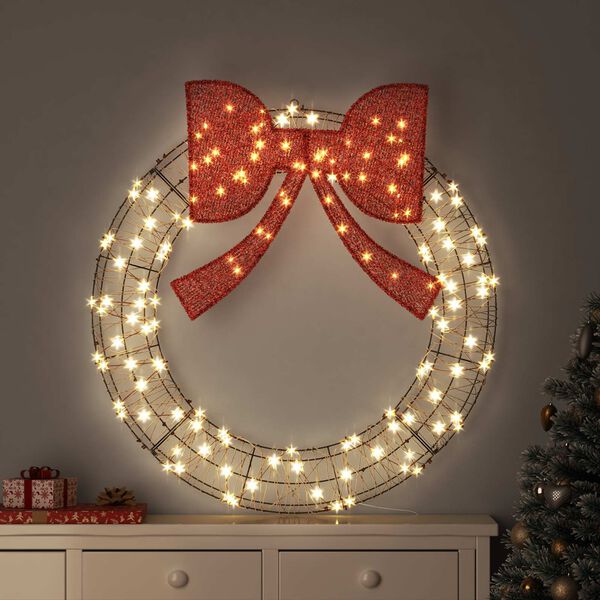 vidaXL Wreath with 150 LEDs Warm white 121 x 121 x 10 cm Rattan
