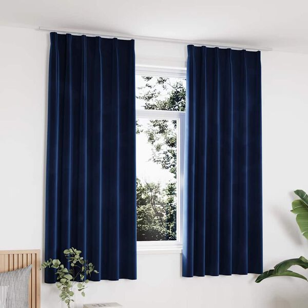 vidaXL Blackout Curtains 2 pcs with Hooks Velvet Dark Blue 140x175 cm