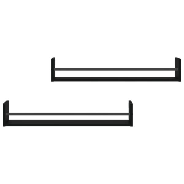 vidaXL Wall Shelves with Bars 2 pcs Black 80x16x14 cm