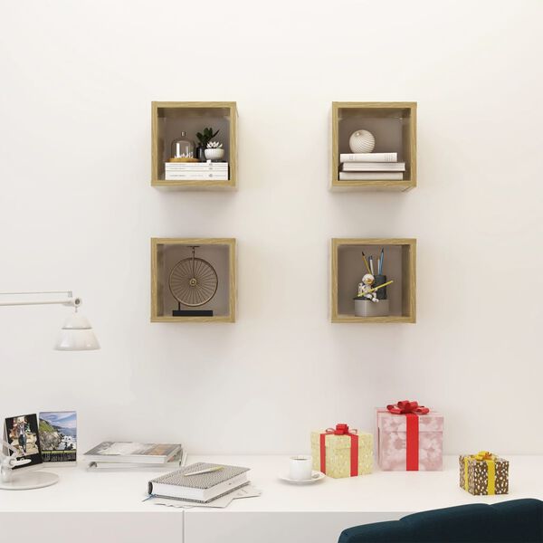 vidaXL Wall Cube Shelves 4 pcs Sonoma Oak 22x15x22 cm