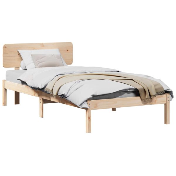 vidaXL Bed Frame with Headboard Natural 90 x 200 cm Solid Pine Wood