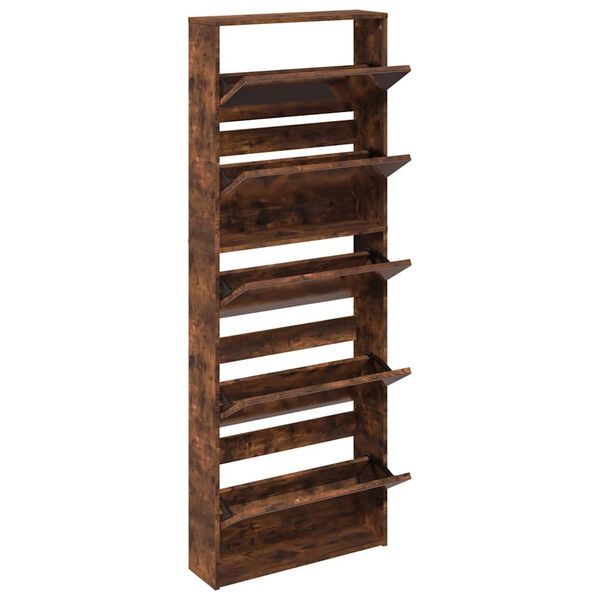 vidaXL Shoe Cabinet with Mirror 5-Layer Smoked Oak 63x17x169.5 cm