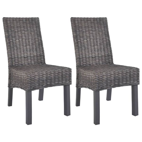 vidaXL Dining Chairs 2 pcs Brown Kubu Rattan and Mahogany Wood