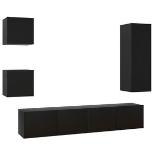 vidaXL 5 Piece TV Cabinet Set Black Engineered Wood