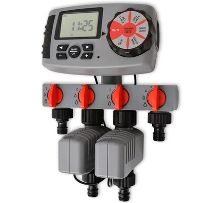 vidaXL Automatic Water Timer with 4 Stations and Moisture Sensor 3 V