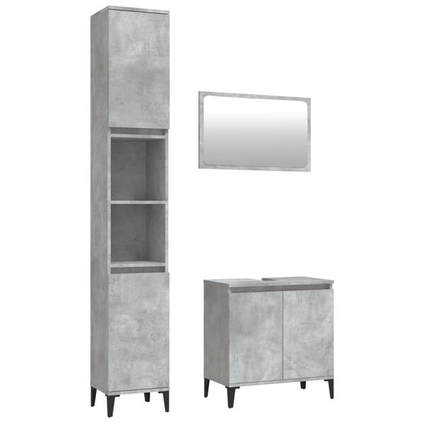 vidaXL 3 Piece Bathroom Furniture Set Concrete Grey Engineered Wood
