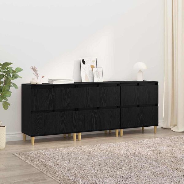 vidaXL Sideboards 3 pcs Black Oak 60 x 35 x 70 cm Engineered Wood
