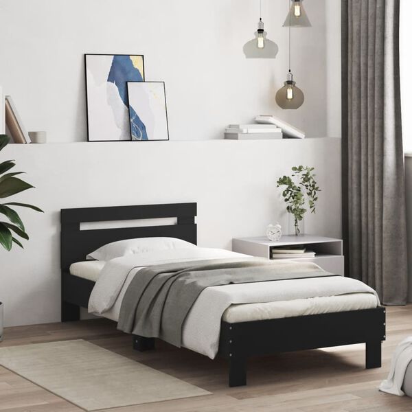 vidaXL Bed Frame without Mattress with Headboard Black 75x190 cm Small Single