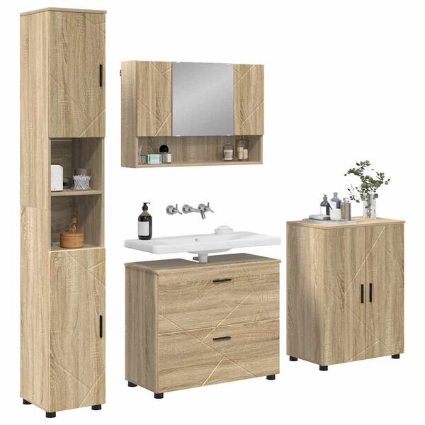 vidaXL Bathroom Furniture Set with Drawer with Shelf 4 pcs Sonoma Oak