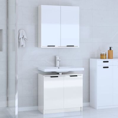 vidaXL 2 Piece Bathroom Cabinet Set High Gloss White Engineered Wood