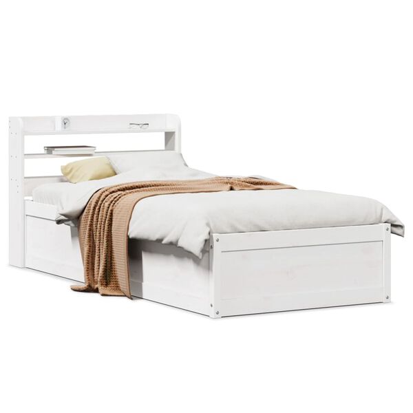 vidaXL Bed Frame with Headboard White 100x200 cm Solid Wood Pine