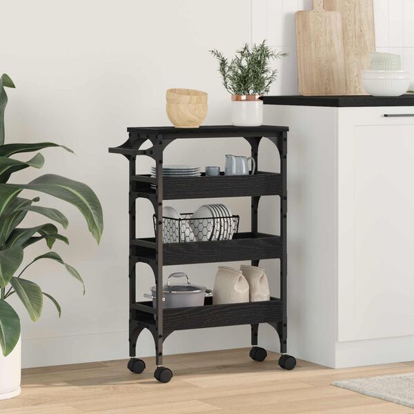 vidaXL Kitchen Trolley Black Oak 53 x 20 x 76 cm Engineered Wood