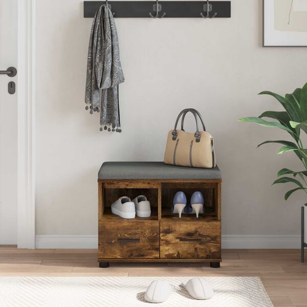 vidaXL Hall Bench with Cushion with Drawer Smoked Oak 60 x 38 x 46 cm