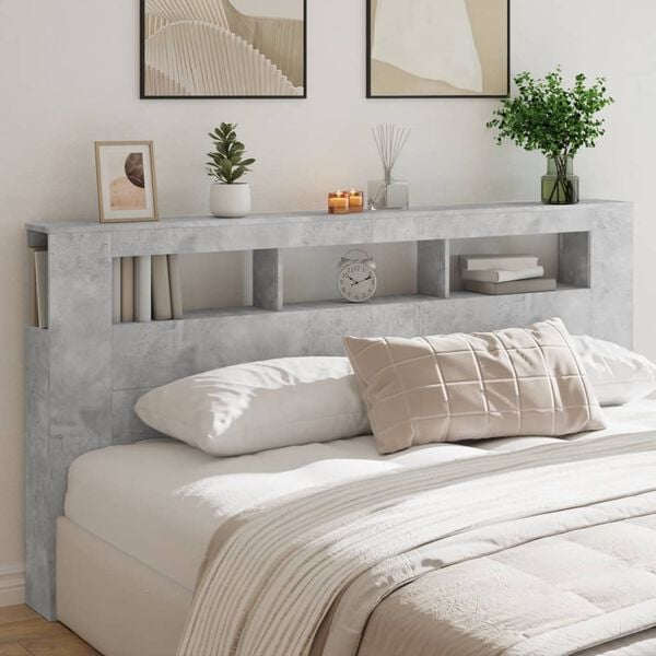 vidaXL LED Headboard Concrete Grey 200 cm Engineered Wood