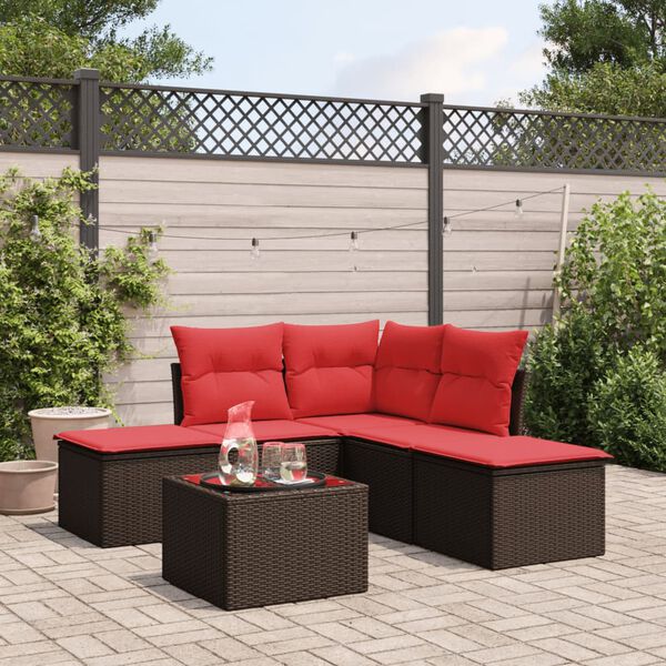 vidaXL 6 Piece Garden Sofa Set with Cushions Brown Poly Rattan
