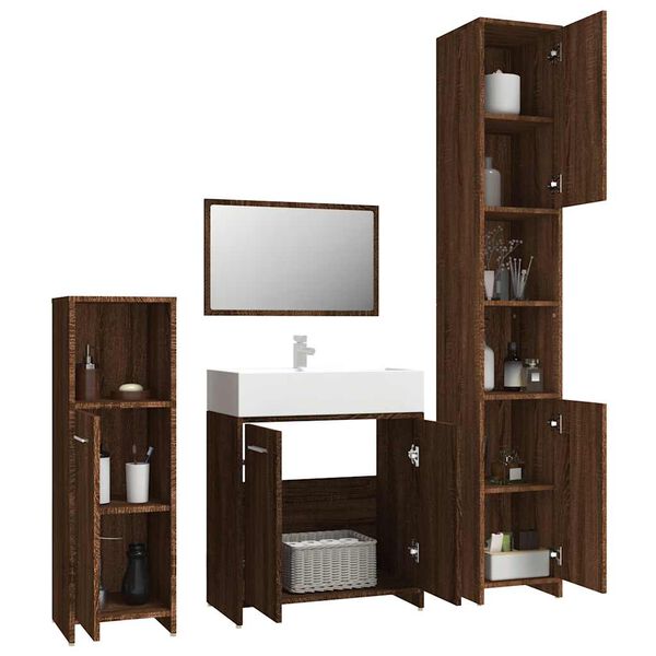 vidaXL 4 Piece Bathroom Furniture Set Brown Oak Engineered Wood