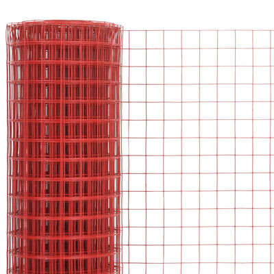 vidaXL Chicken Wire Fence Steel with PVC Coating 25x1.5 m Red