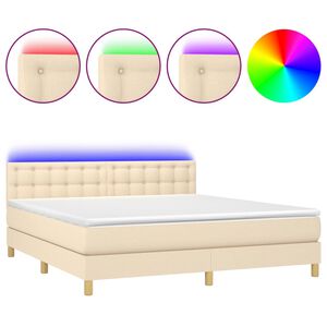 vidaXL Box Spring Bed with Mattress&LED Cream 180x200cm Fabric