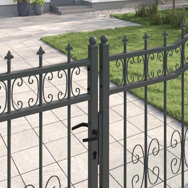 vidaXL Fence Gate with Spear Top with Lock Grey 404 x 150 cm Steel