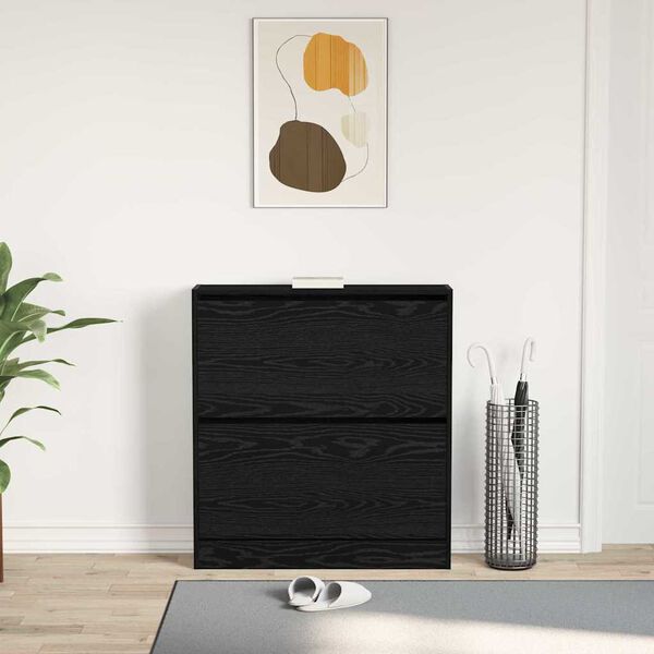 vidaXL Shoe Cabinet Black Oak 80 x 21 x 87.5 cm Engineered Wood