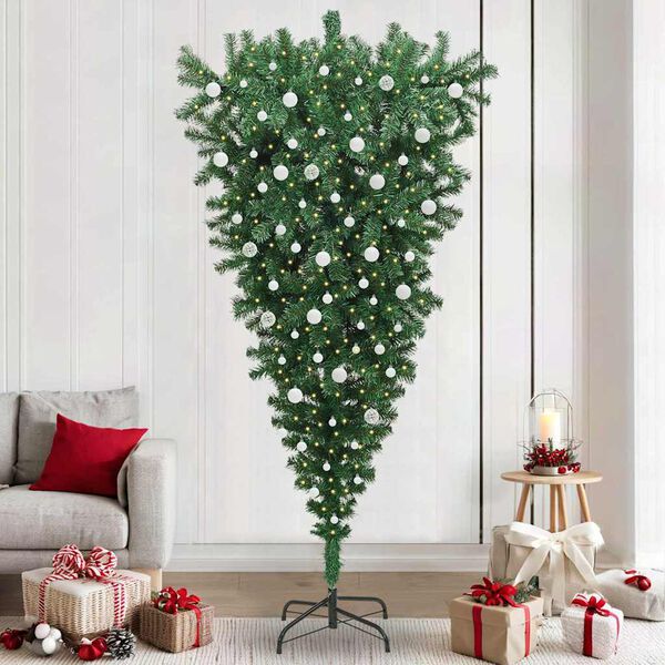vidaXL Upside-down Artificial Pre-lit Christmas Tree with Ball Set PVC