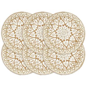 vidaXL Placemat | Set of 6 | White | Jute | 38 cm diameter | Non-slip | Placemat
