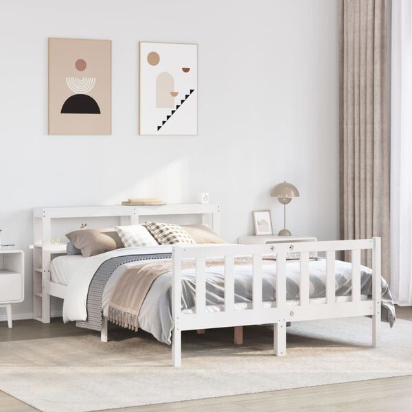 vidaXL Bed Frame without Mattress White 150x200 cm King Size Solid Wood Pine