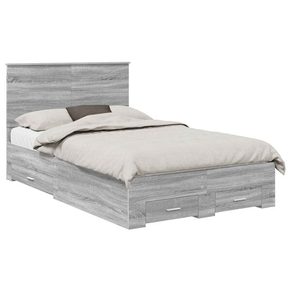 vidaXL Bed Frame with Drawer Grey Sonoma 120 x 190 cm Engineered Wood
