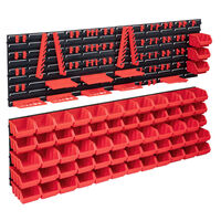 vidaXL 141 Piece Storage Bin Kit with Wall Panels Red and Black