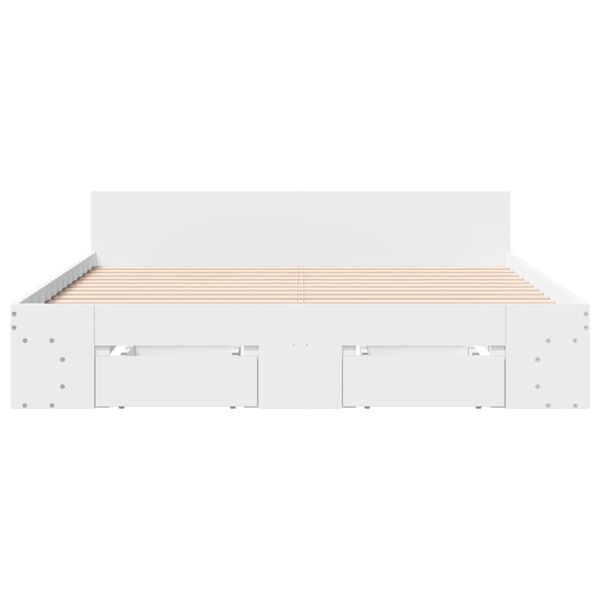 vidaXL Bed Frame with Drawers without Mattress White 150x200 cm King Size