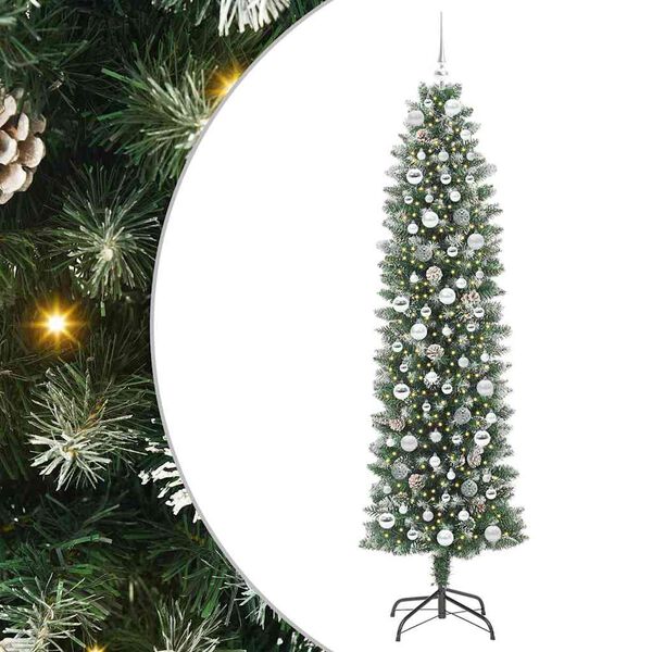 vidaXL Artificial Slim Christmas Tree Green and White 210 cm