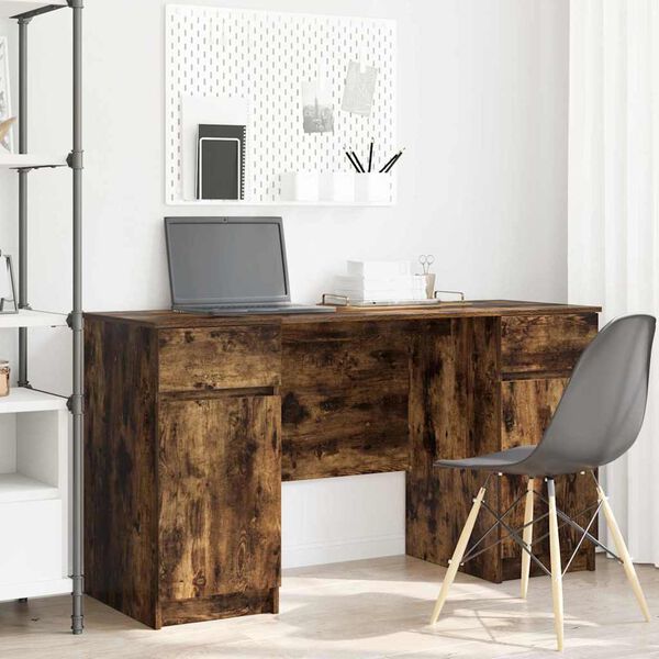 vidaXL Desk with Drawer Smoked oak 140 x 49 x 76 cm Engineered wood