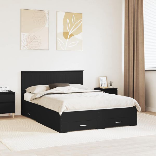 vidaXL Bed Frame with Headboard Black 140 x 190 cm Engineered Wood