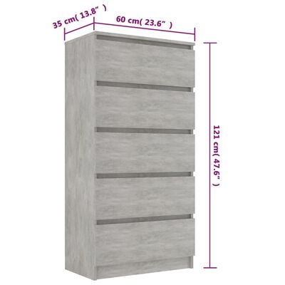 vidaXL Drawer Sideboard Concrete Grey 60x35x121 cm Engineered Wood